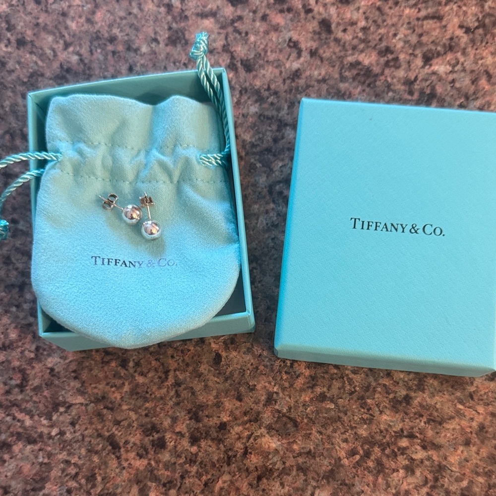 Tiffany & Co. Silver Earrings with Blue Pouch